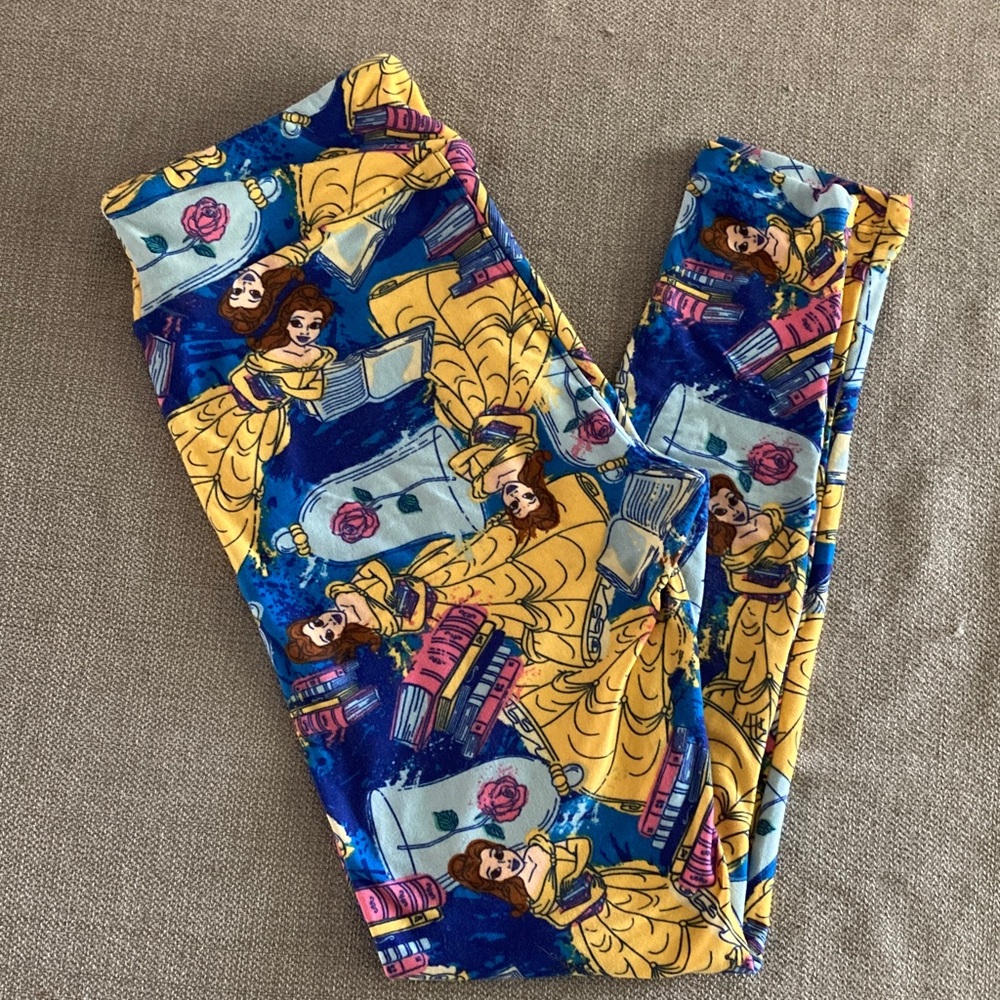 Women’s Disney Lularoe Beauty and the Beast Print Leggings, One Size